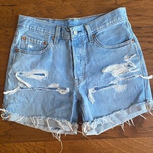 Levi's Distressed Light Blue Denim Shorts